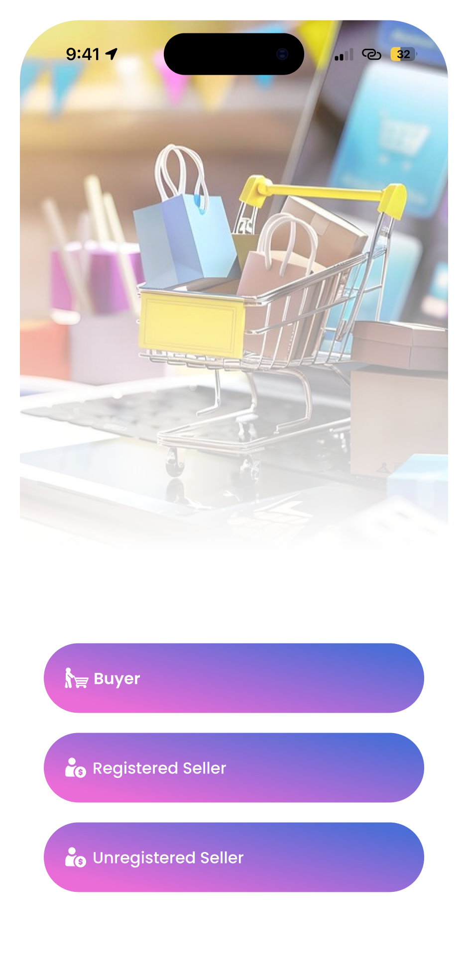 Écran de connexion et inscription à DEBWOUYA Market